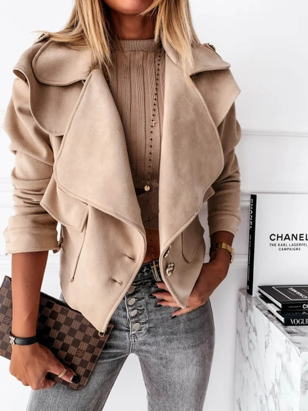 Suede Button Down Jacket Small Coat
