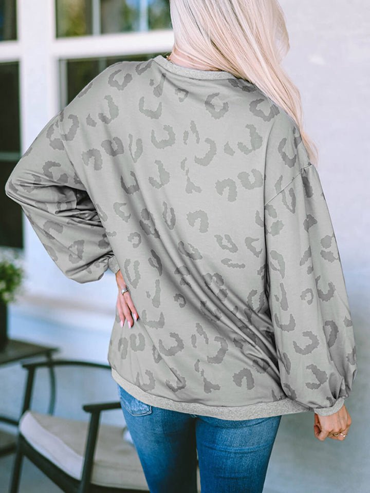 Sweatshirt med Leopard Print Off Shoulder Pullover
