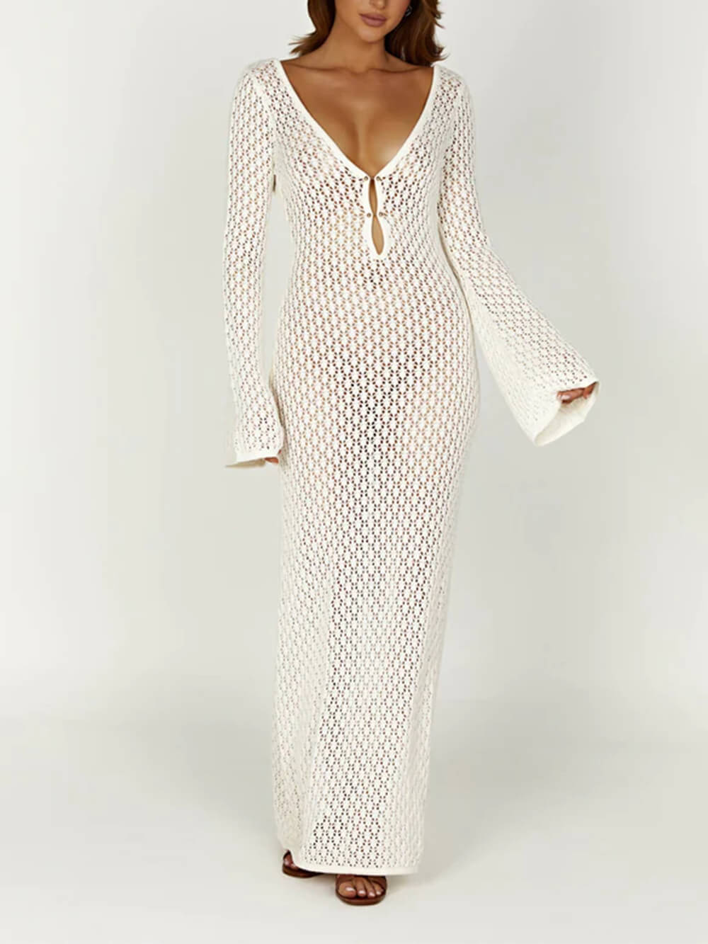 Crochet Fishtail Flare Sleeve Maxi Dress
