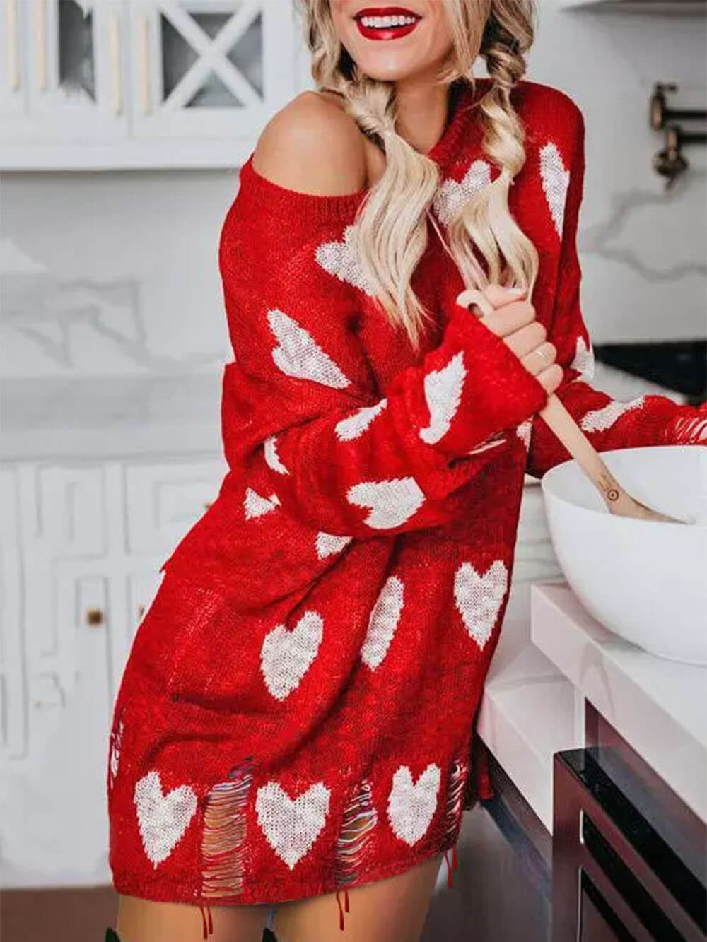 Hollow Out Hole Heart Sweater Dress