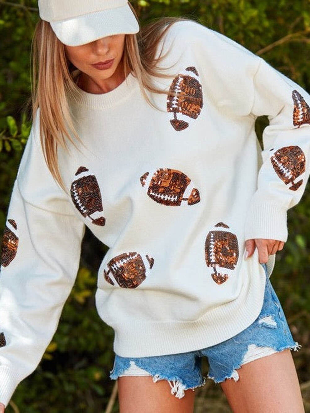 Super Bowl Sequin Football Pullover Sweatshirt