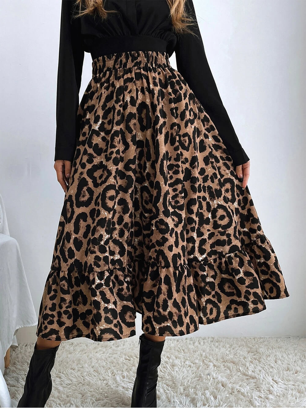 Fusta sexy cu talie înaltă cu imprimeu leopard