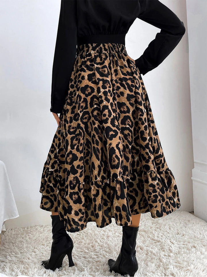 Fusta sexy cu talie înaltă cu imprimeu leopard