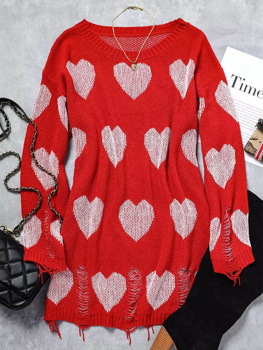 Hollow Out Hole Heart Sweater Kjole