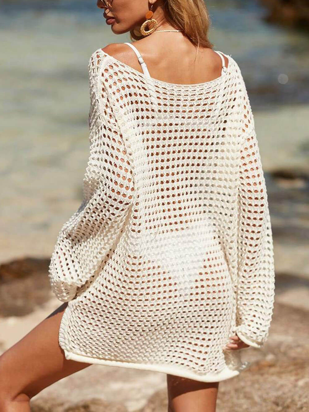 Knitted Cutout Beach Bikini Sun Protection Cover-Up