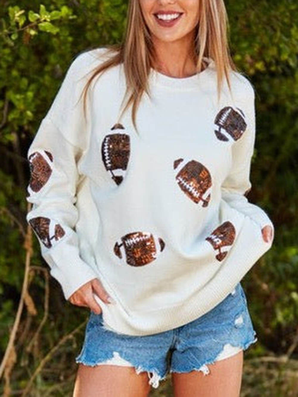 Super Bowl Sequin Football Pullover Sweatshirt