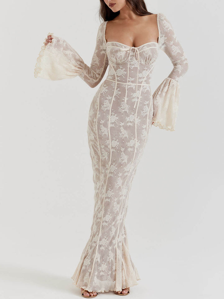 Sukienka maxi z kremową koronką w stylu vintage