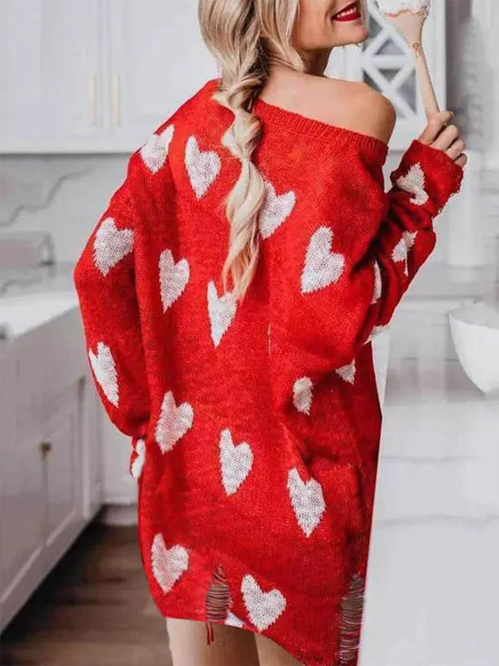 Hollow Out Hole Heart Sweater Dress