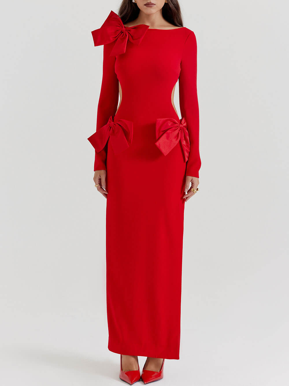 Maxi šaty s červenou mašlí