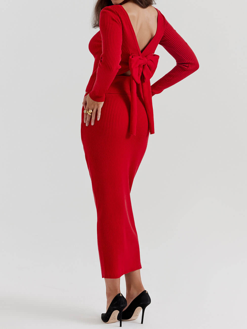Κόκκινη πλεκτή-Blend Maxi Φούστα