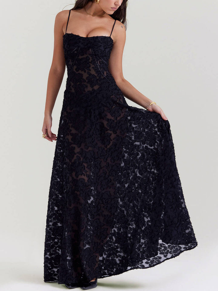 Black Floral Lace Back Maxi Dress