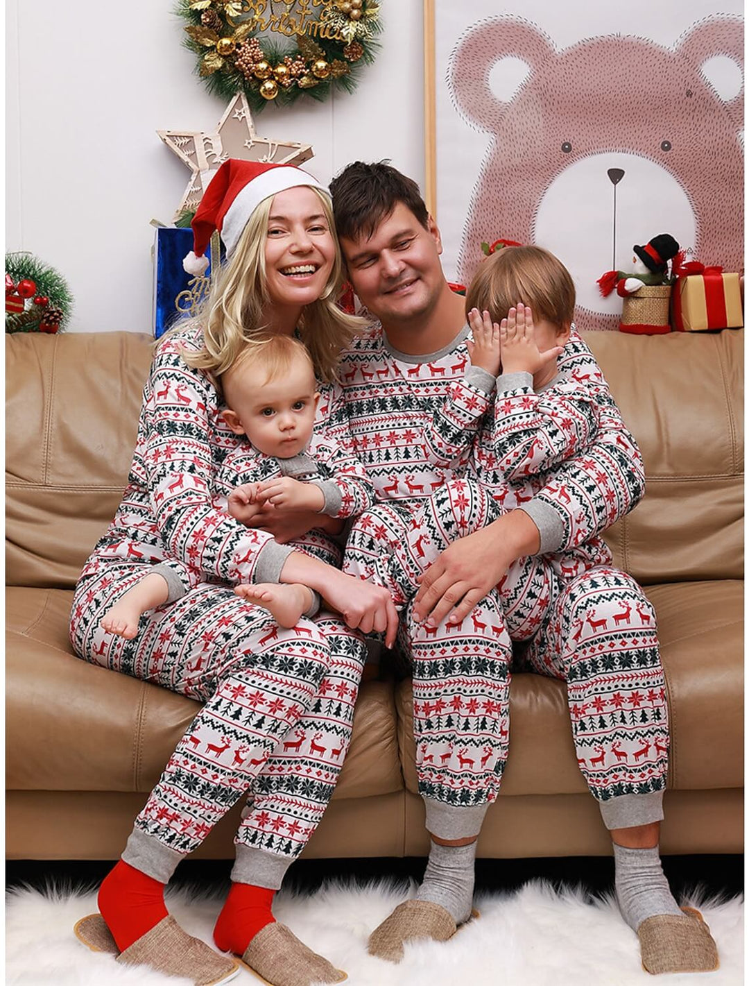 Ensembles de pyjamas familiaux d'arbres de flocon de neige de Noël