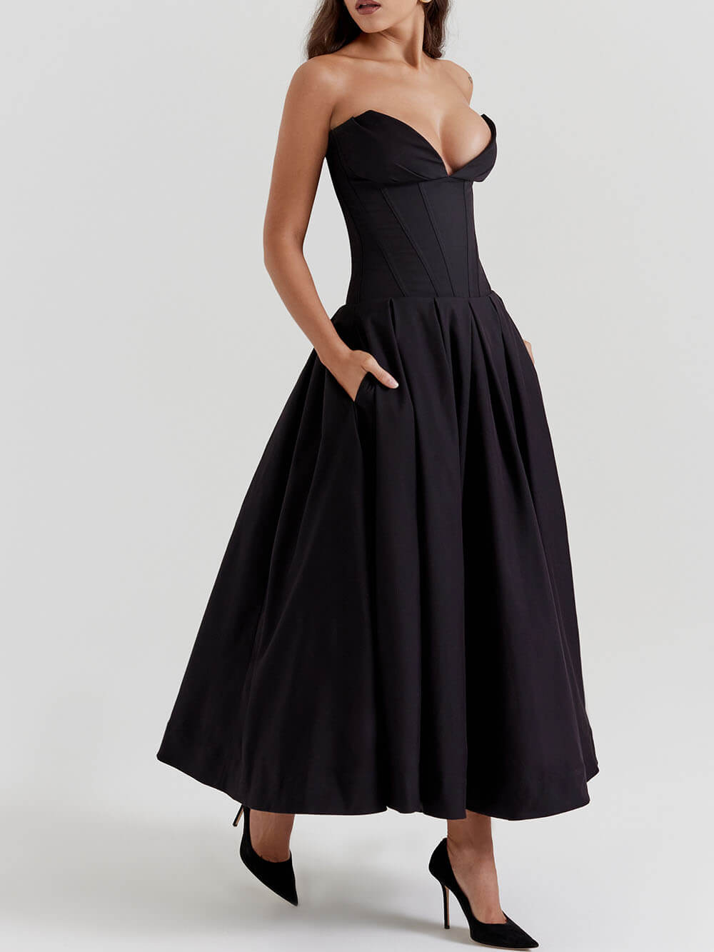 Μαύρο Μίντι Φόρεμα Στράπλες