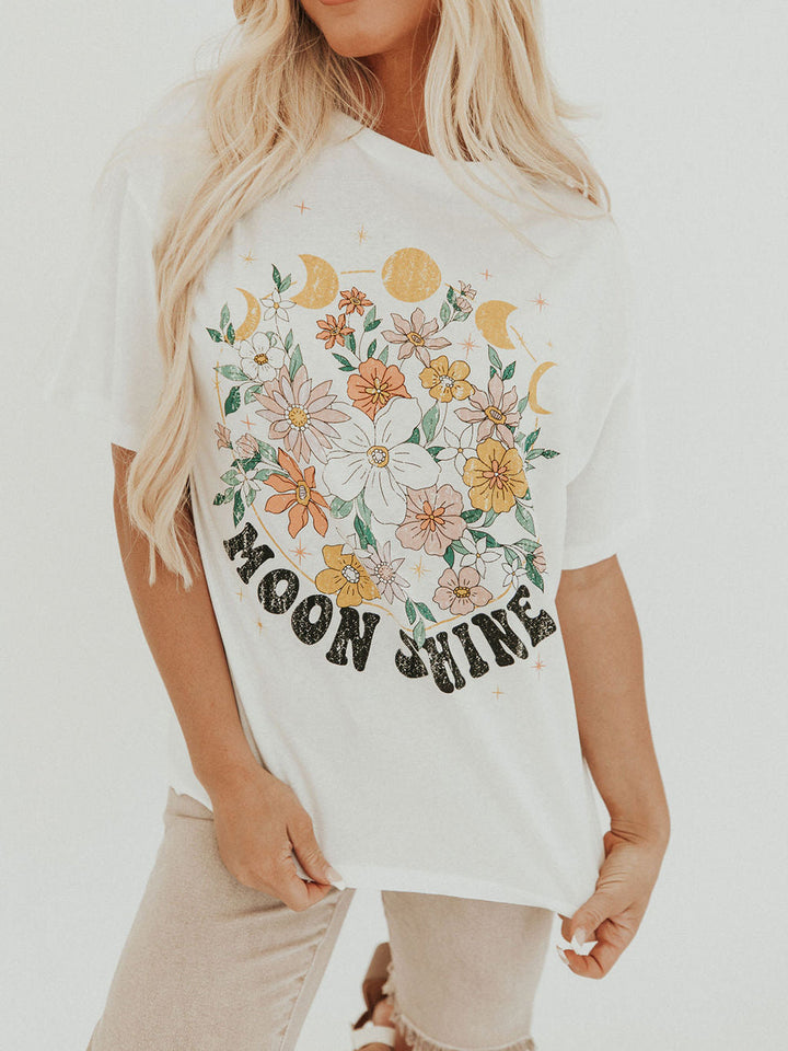 Floral Moon Shine grafisch T-shirt