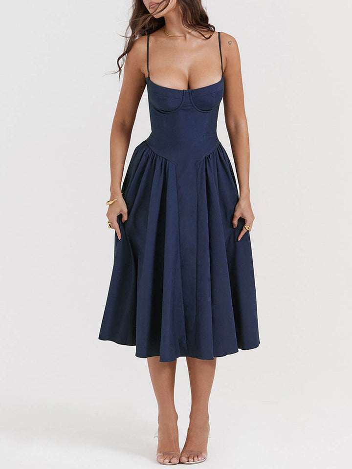 Sukienka midi bez ramiączek z dekoltem w kształcie litery V