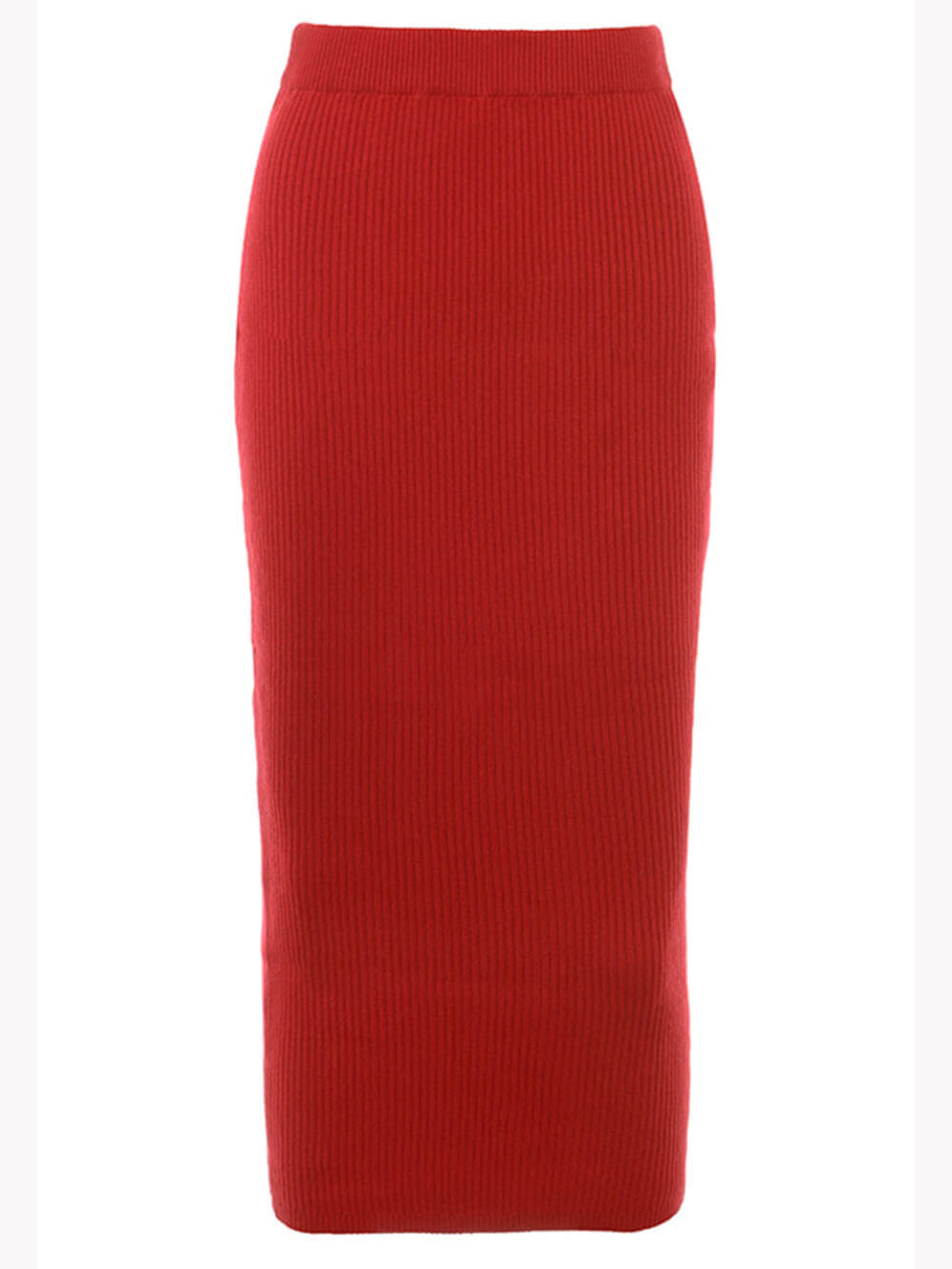 红色针织混纺长裙