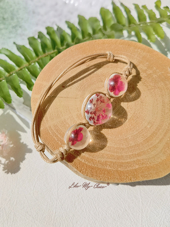 Cherry Blossom Gemstone Glass Cover Charms Nastavitelný náramek na laně Strand Bangle