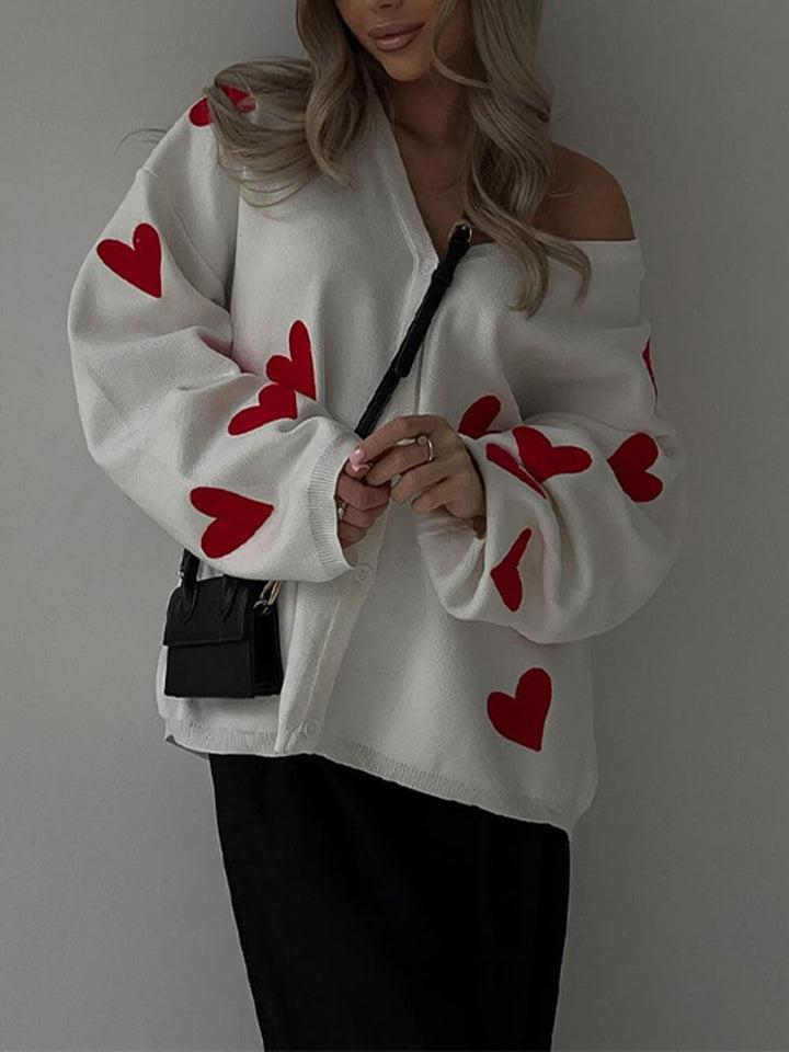 Heart Embroidered Knitted Cardigan