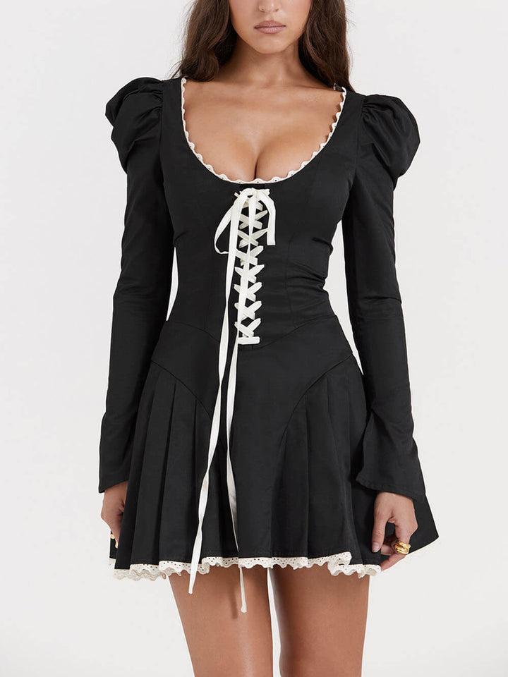 Black&Cream Pleated Mini Dress