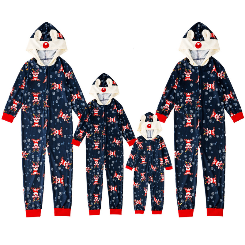 Einteiliges Pyjama-Set mit Weihnachtsdruck und Kapuze