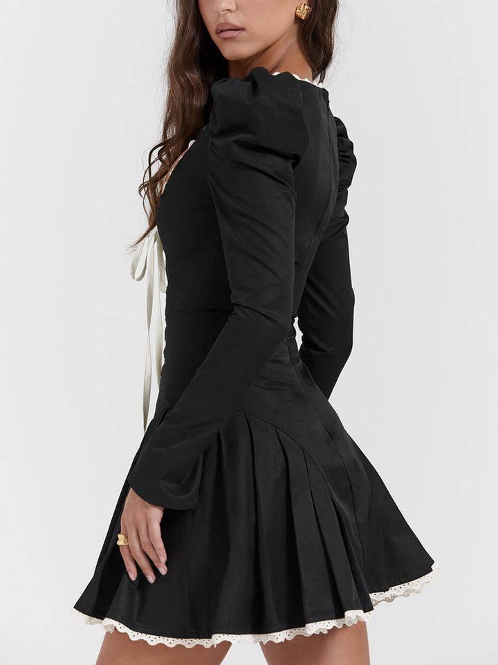 Black&Cream Pleated Mini Dress