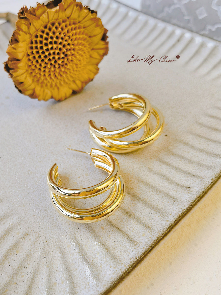 Gold Plated Layered Hoop Earrings