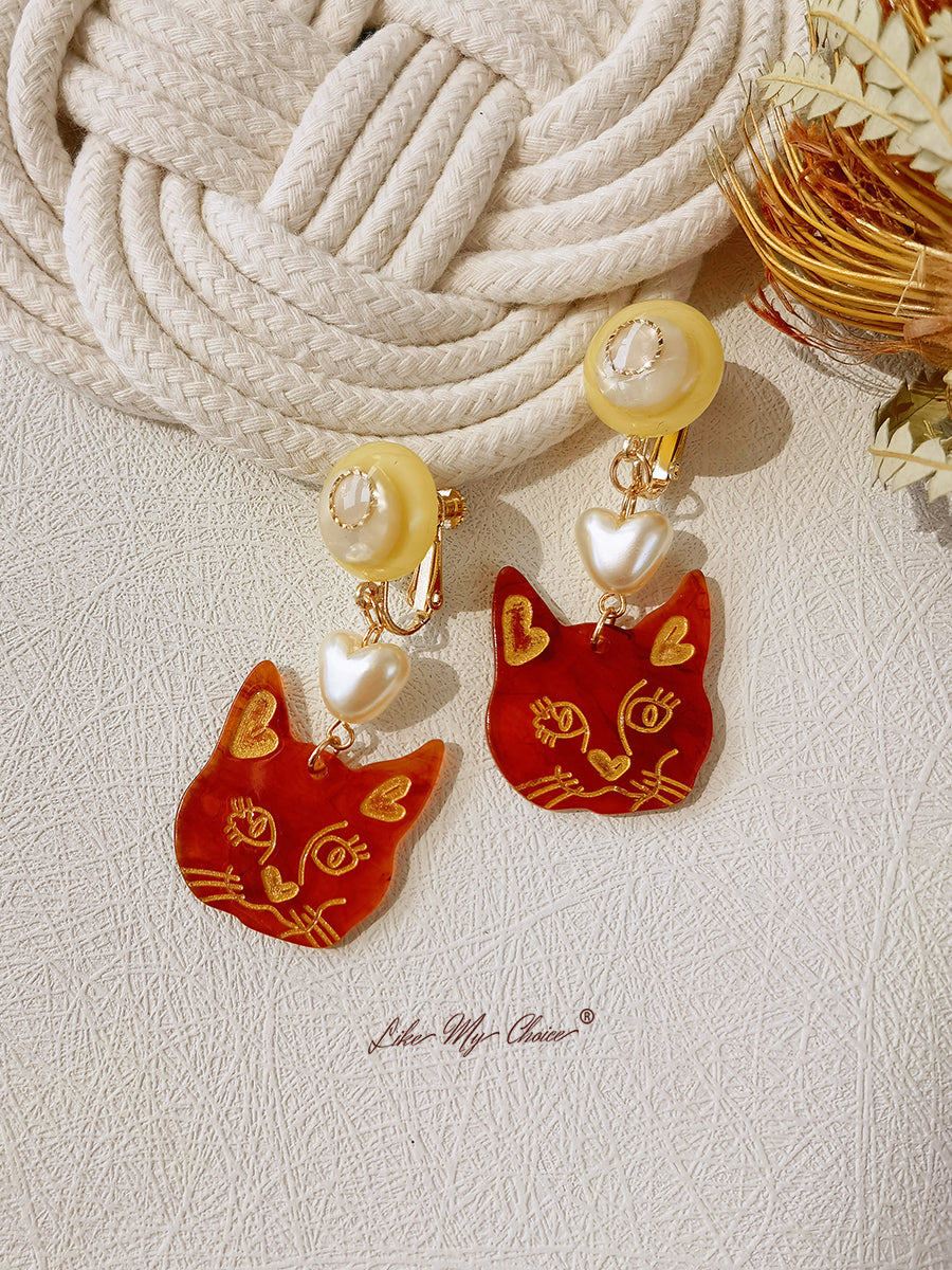 Σκουλαρίκια με ροζ χρυσό στεφάνι ή χαριτωμένα σκουλαρίκια λάτρης της γάτας