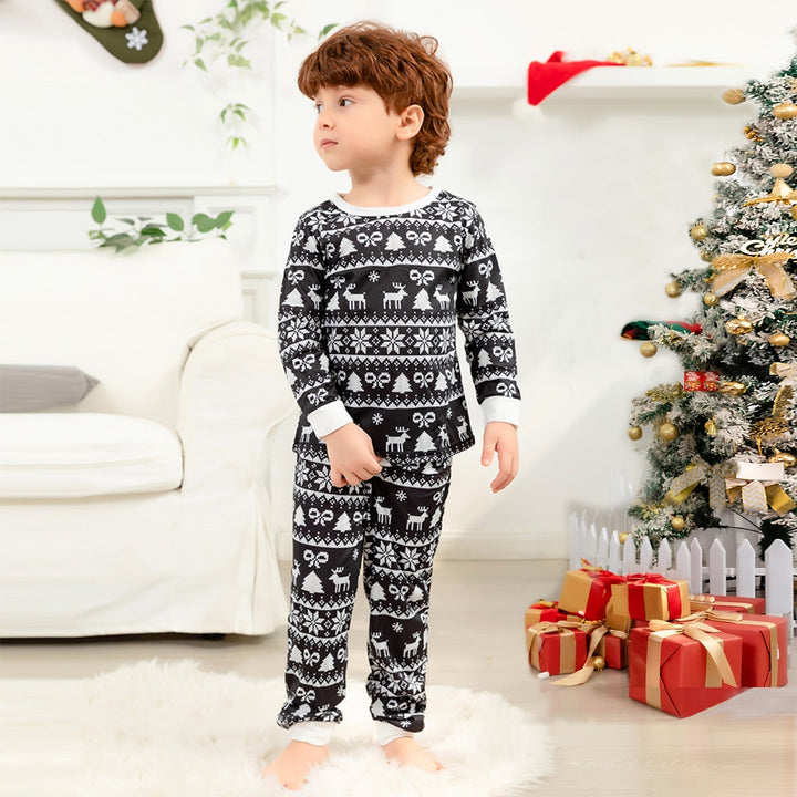 クリスマス ブラック ホワイト プリント ファミリー マッチング パジャマ セット