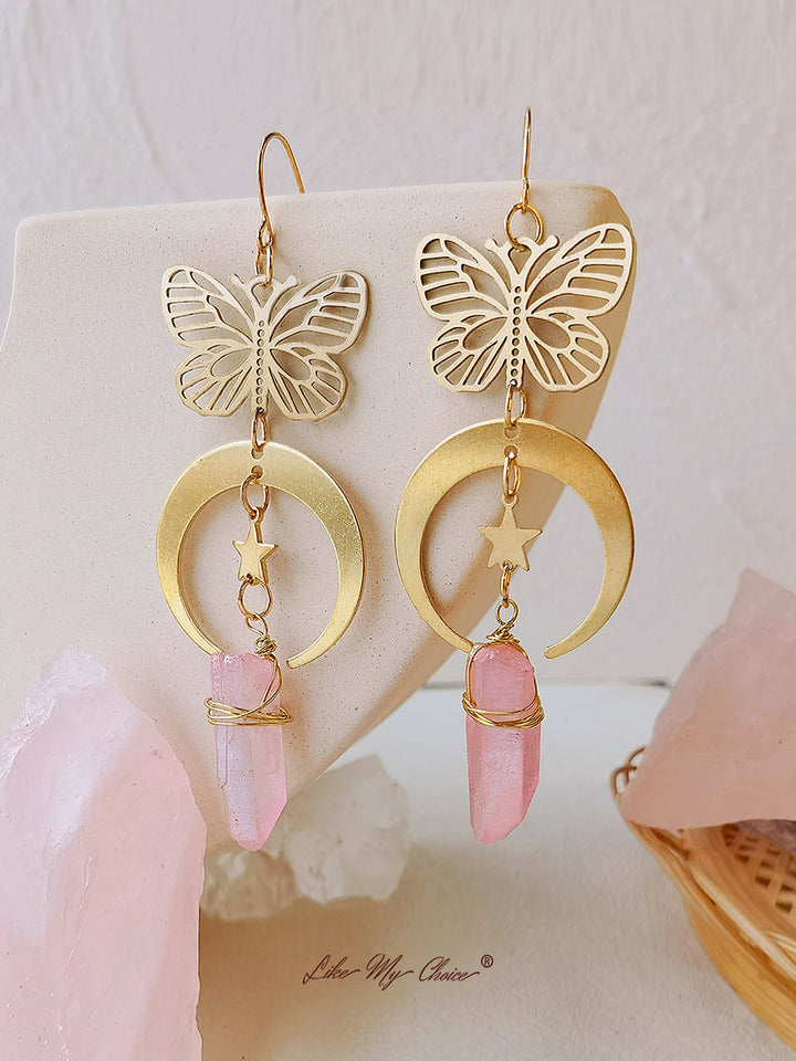 Hollow Butterfly Natural Crystal Earrings