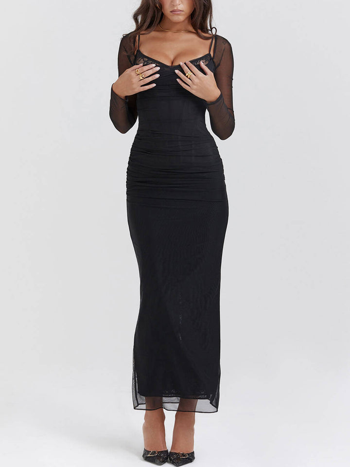 Μαύρο μάξι φόρεμα με κρεμάστρα με εξώπλατο σώμα