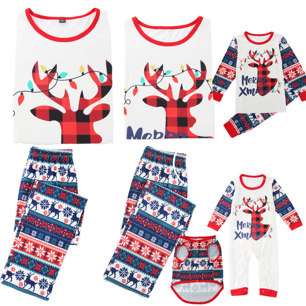 Vánoční rodinné pyžamové sady s jelenem (s oblečky pro psy)