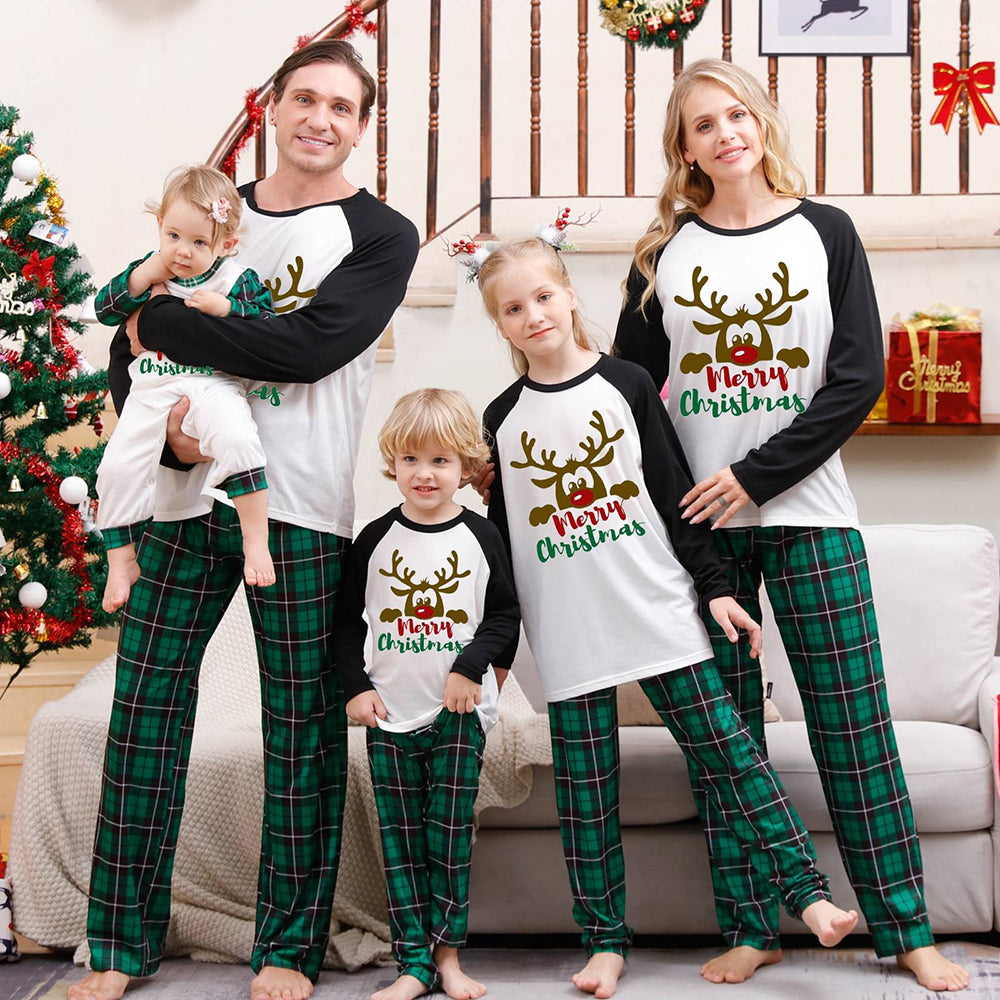 Crăciun Fericit Set de pijamale în carouri verzi și negre