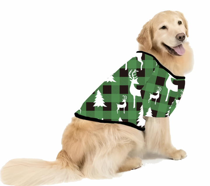 Vihreä ruudullinen joulukuusikuvio perheeseen sopivat pyjamasetit (lemmikkikoiran vaatteiden kanssa)