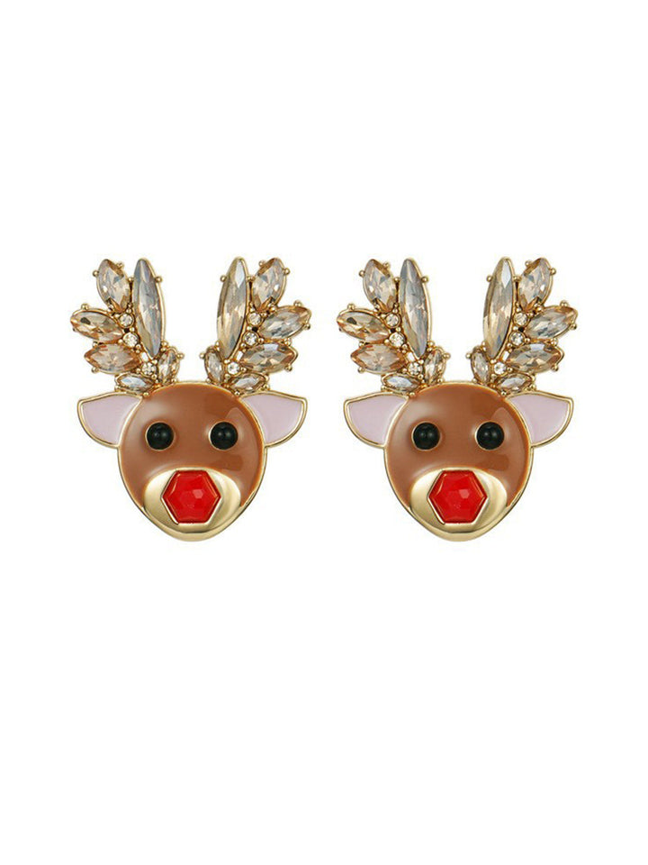 Christmas Earrings Red Nosed Elk - Rudolph