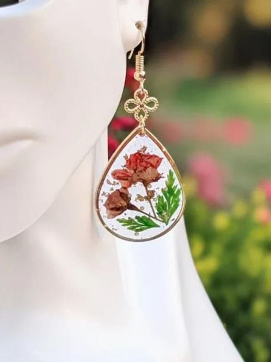 红玫瑰树脂吊式耳环