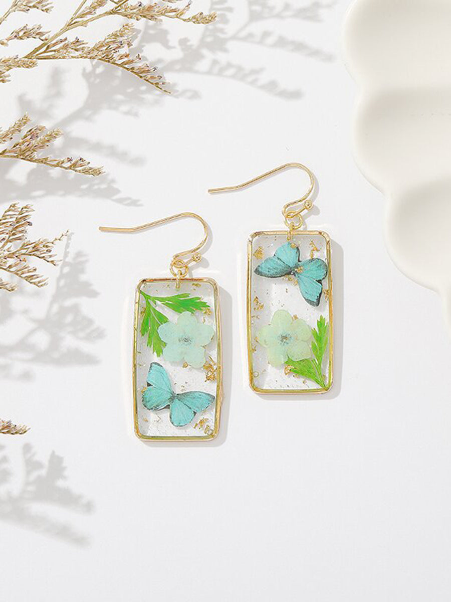 Butterfly Forget-Me-Not Rectangular Earrings