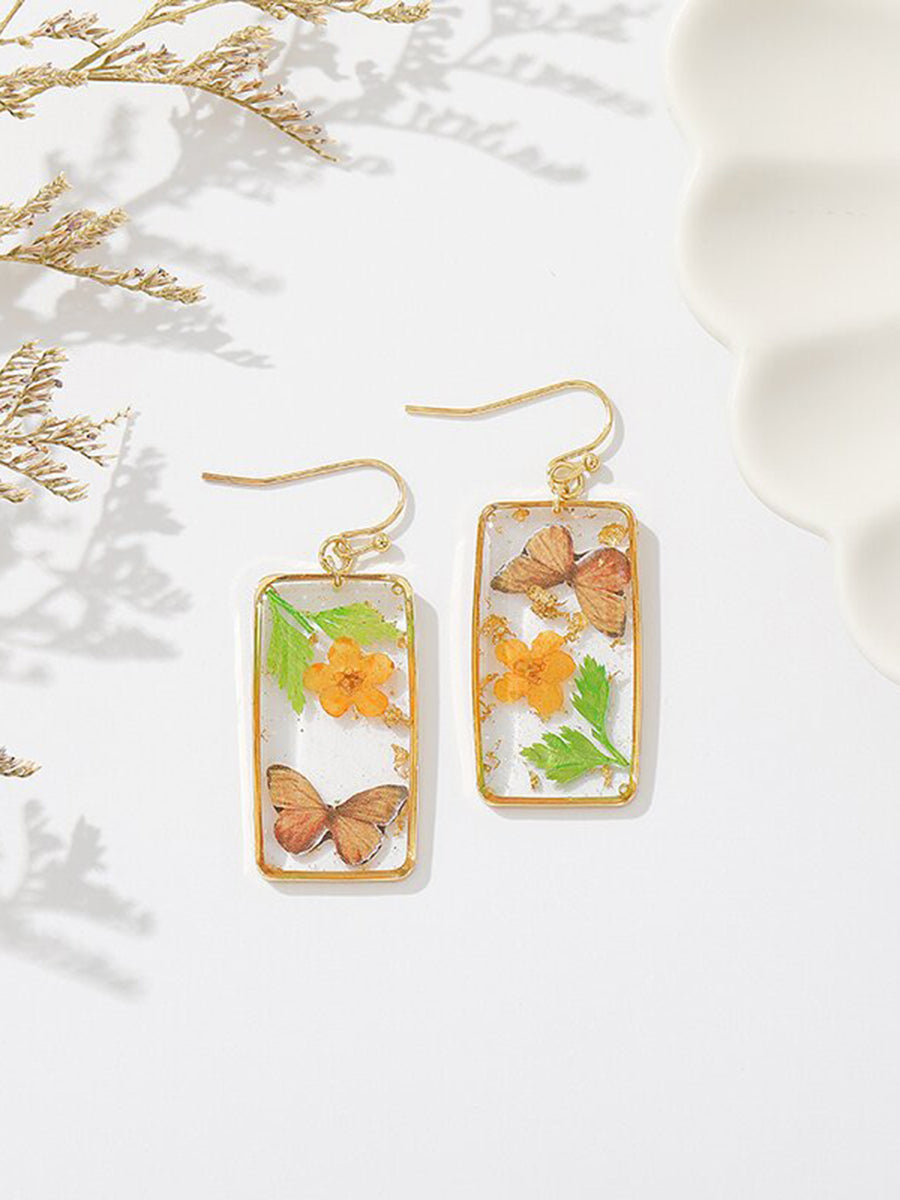 Butterfly Forget-Me-Not Rectangular Earrings