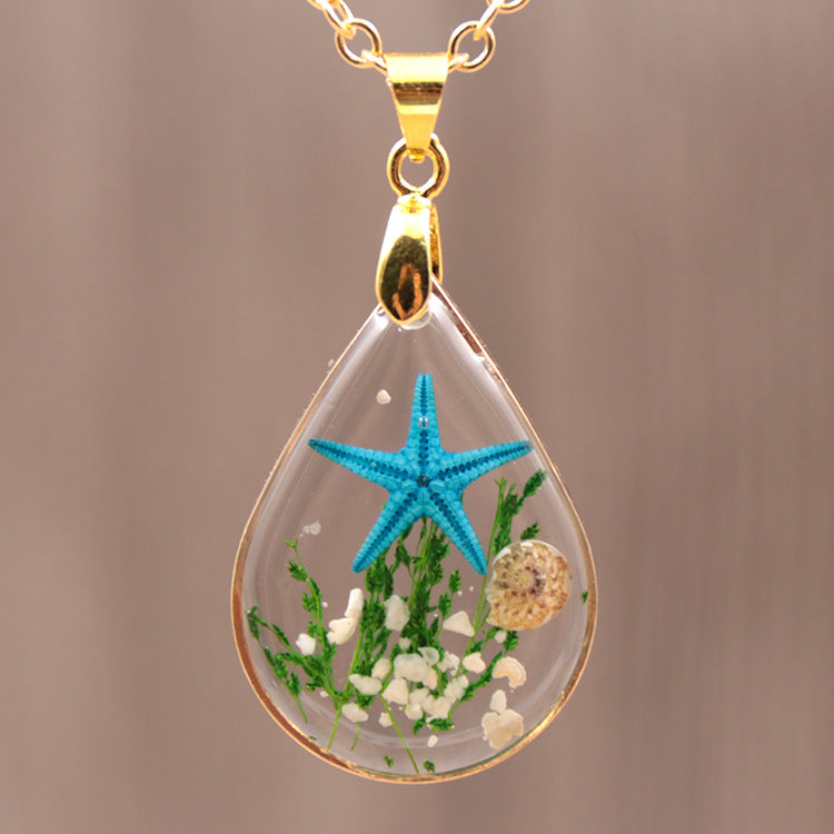 Natural Starfish DIY Resin Epoxy Gold Necklace