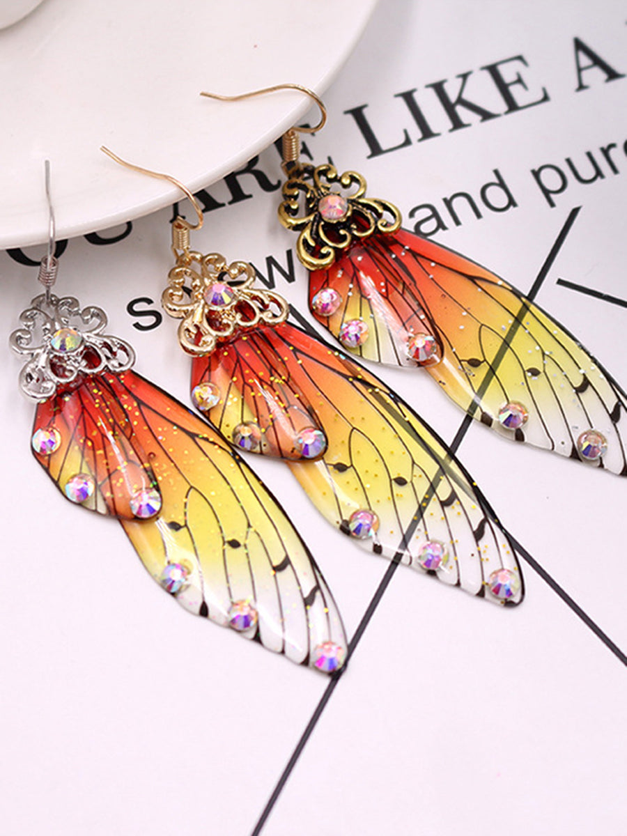 Vlinder vleugel gele strass cicade vleugel kristallen oorbellen