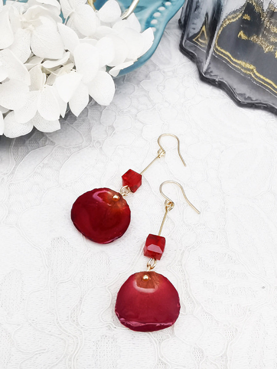 Dried Rose Petals Handmade DIY Epoxy Glass Earrings