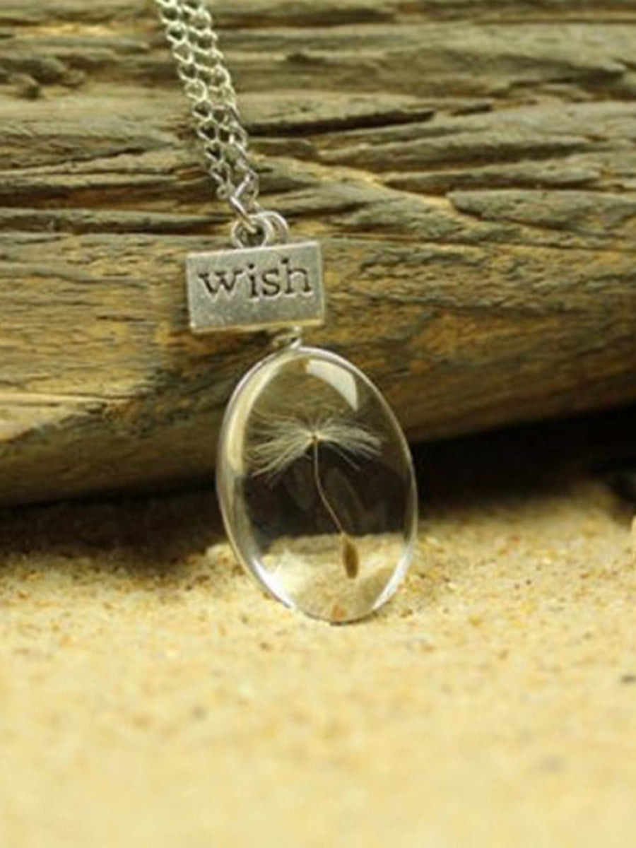 Collier avec pendentif en cristal réversible, pissenlit, pierre du temps