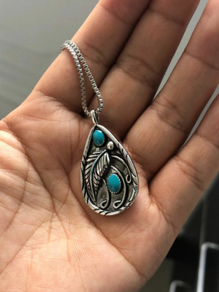Turquoise Feather Pendant Necklace