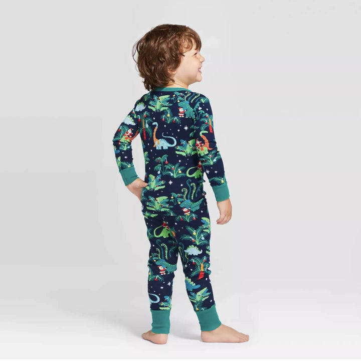 Seturi de pijamale de familie cu model de dinozaur de Crăciun (cu haine pentru câini de companie)