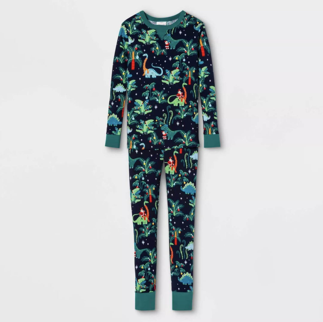 Seturi de pijamale de familie cu model de dinozaur de Crăciun (cu haine pentru câini de companie)