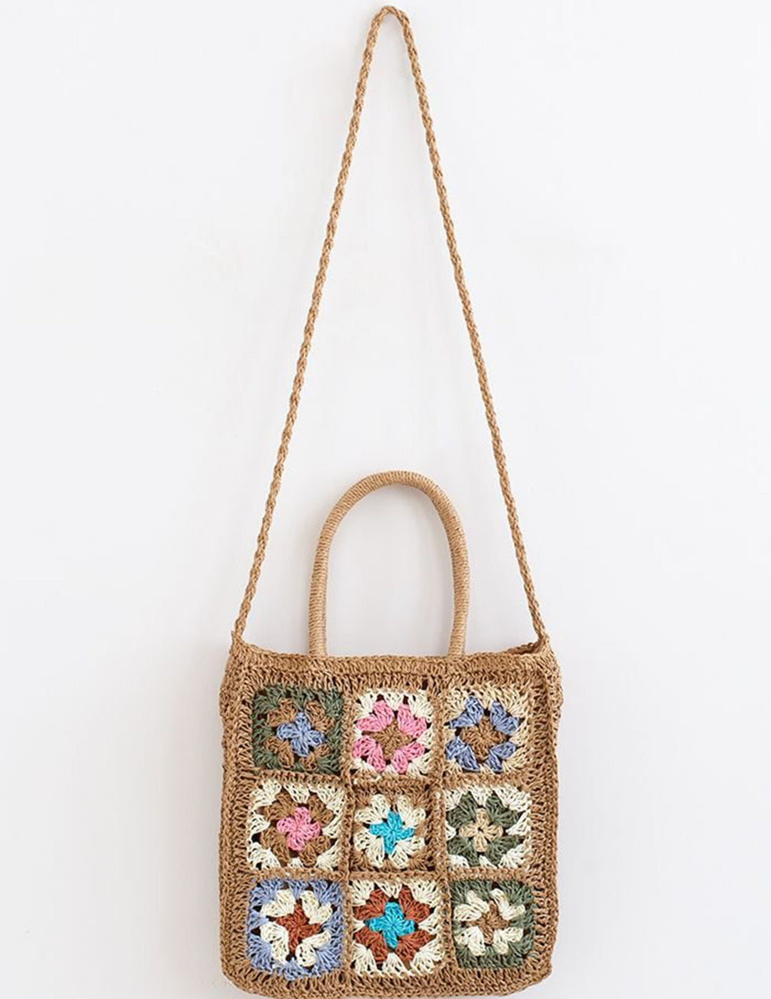 Χρωματιστή Ψάθινη υφασμένη τσάντα λουλουδιών
