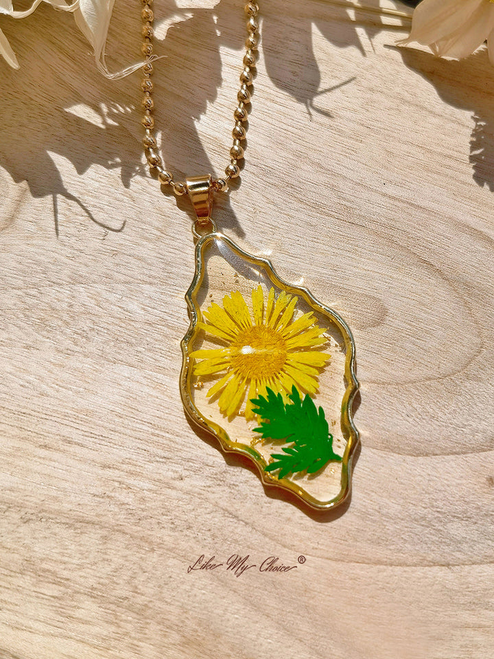 Dried Flower  Yellow Aster Necklace