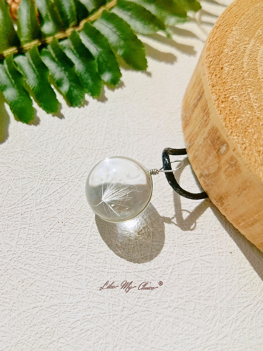 Collier pendentif boule de cristal de pissenlit