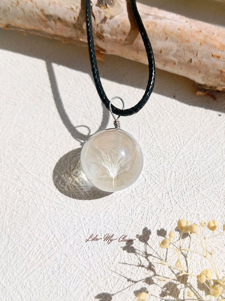 Dandelion Crystal Ball Pendant Necklace