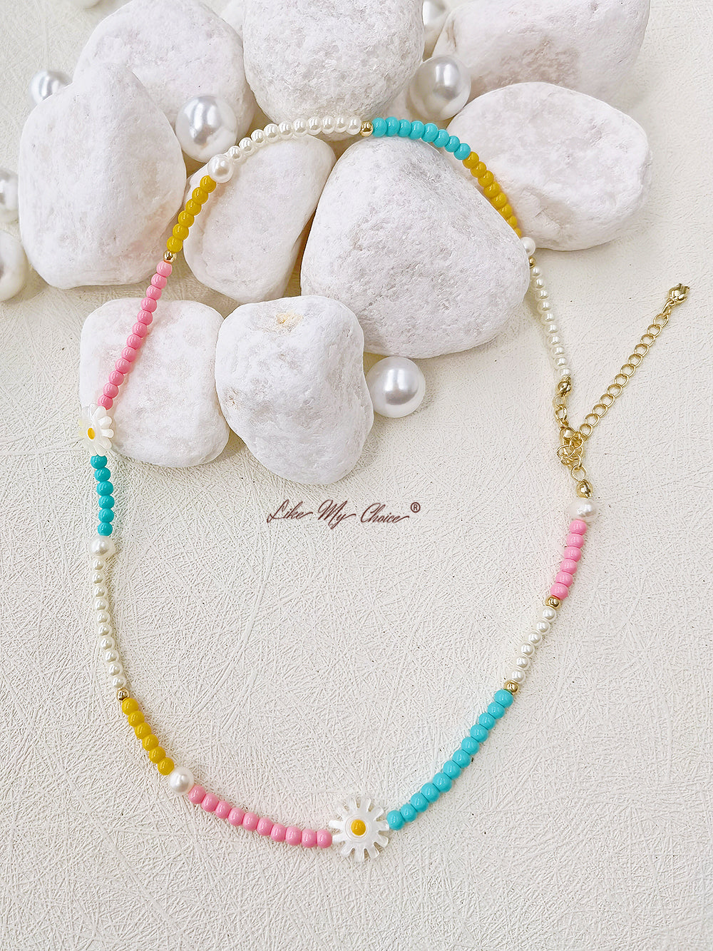 Handmade Colorful Beaded Real Pearl Necklace for Summer