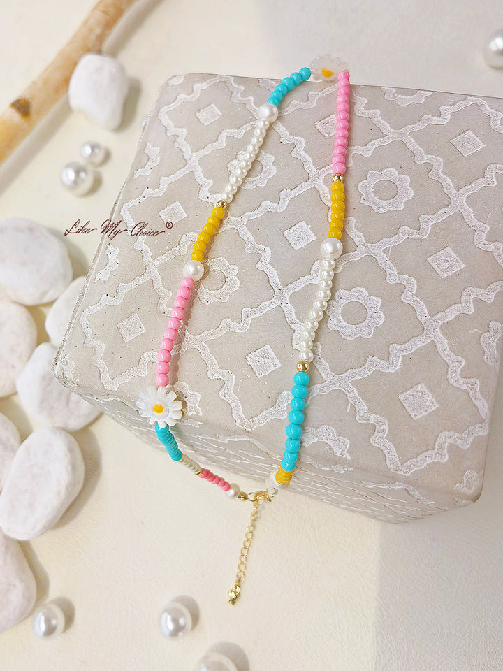 Håndlavet farverig perlehalskæde i ægte perle til sommer